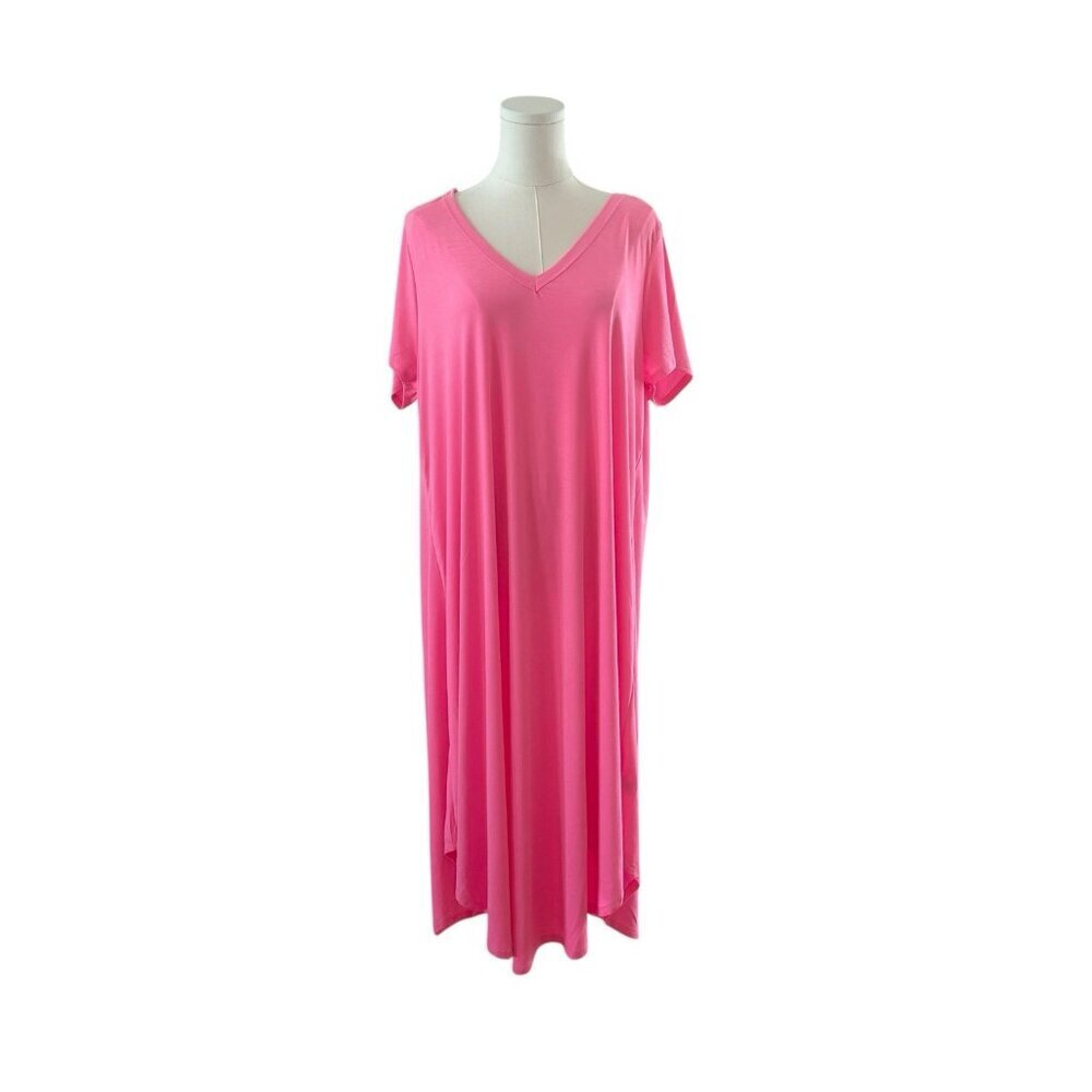 NEW Dear Scarlett Women's XL Stretchy HOT NEON PINK Maxi Beachy Vacation Dress - Picture 2 of 6